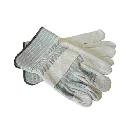 Split Cowhide Leather Gloves, Safety Cuff, Elastic Back, Large, 12PK